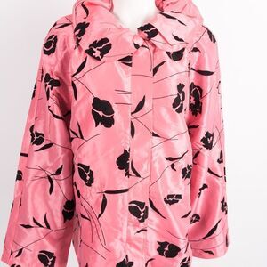 UBU Jacket Coat Windbreaker Pink Floral Flocked